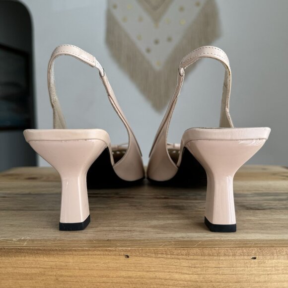 Vintage Via Spiga Box Leather Pink Light Beige Pointy Toe Slingback Kitten Heel - Picture 8 of 14